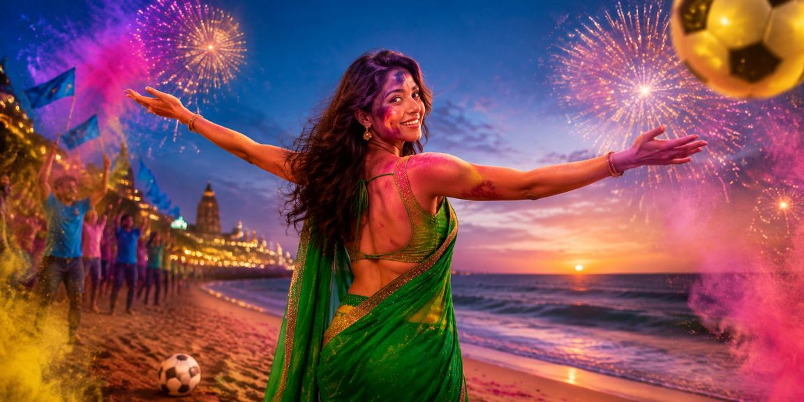 Football fans enjoying live betting by Chennai's Marina Beach