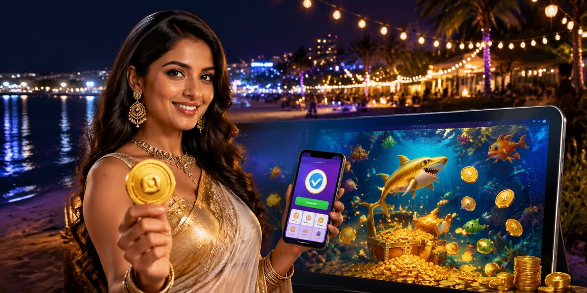 Indian player enjoying an online fishing themed casino game